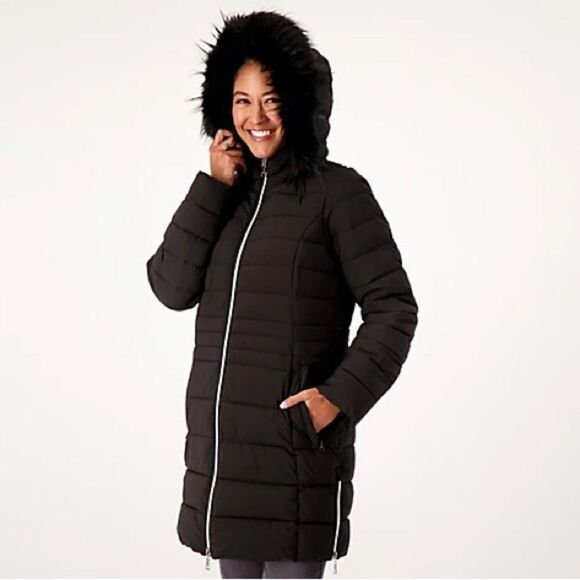 Nuage Jackets & Blazers - Nuage Stretch Removable Faux Fur Trim Hood Puffer Coat